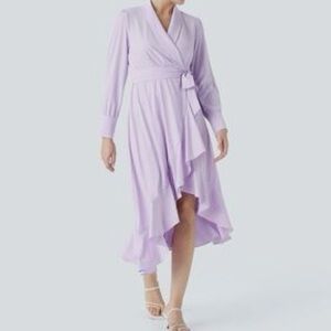 NWT Halara Lavender Breezeful V-Neck High Low Wrap Dress Size S
